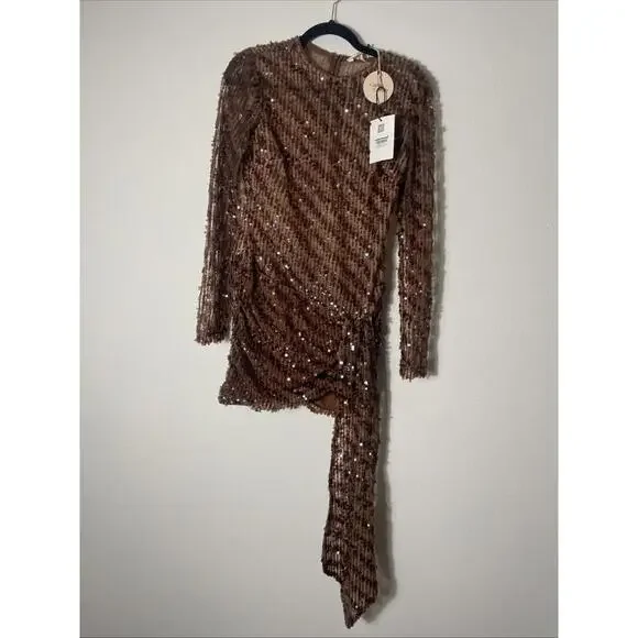Camila Coelho | Cataleya Sequin Mini Dress in Caramel Brown size S NWT - Picture 14 of 14